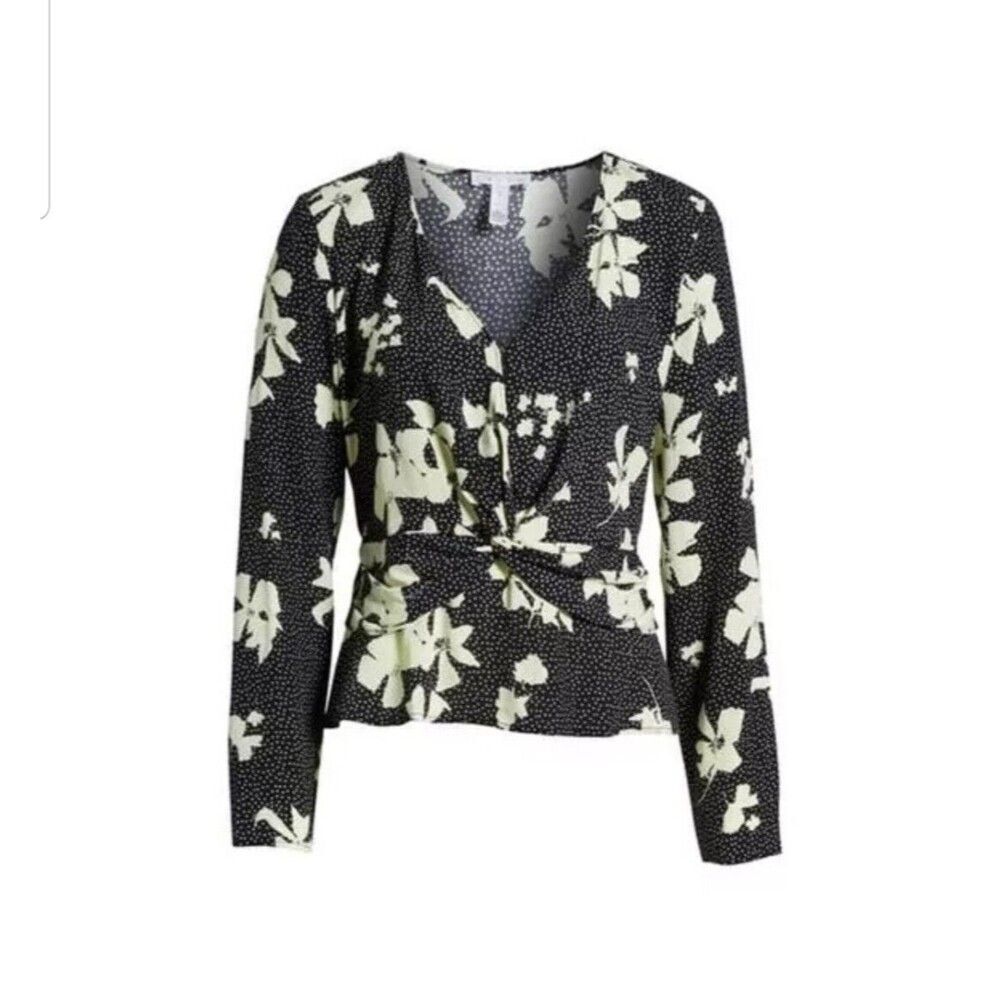 Leith Knot Peplum Top Shirt Black Floral Size Medium Whimsigoth
